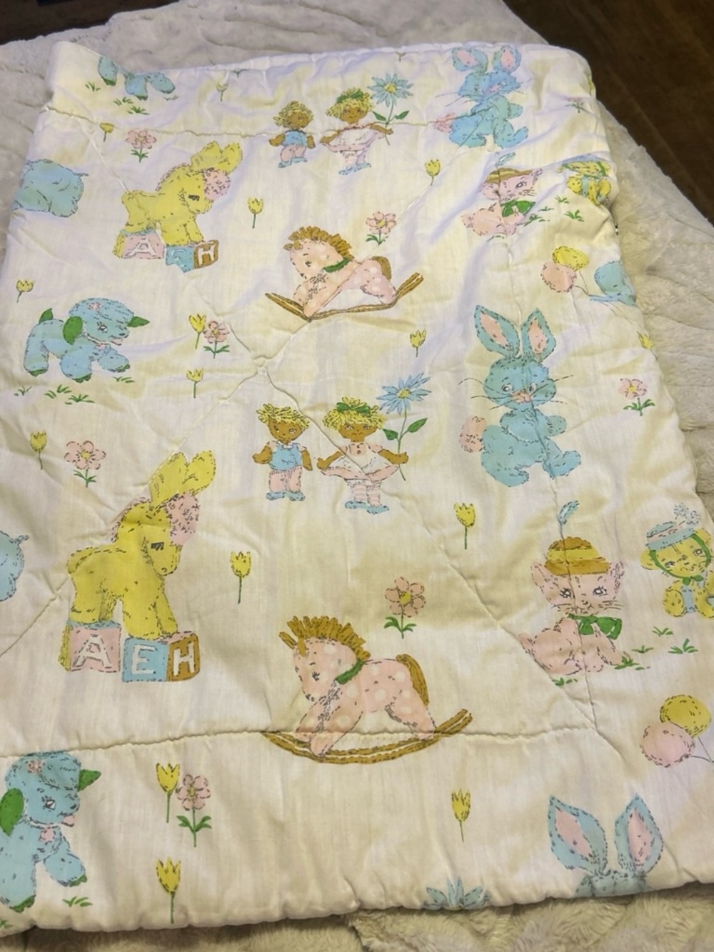 Vintage Baby Pastel Nursery Quilted SleepingbagYellow Blue Pink
